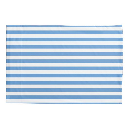 Moderne Zee Blue en White Stripe Beachy Kussensloop (Achterkant-Links)