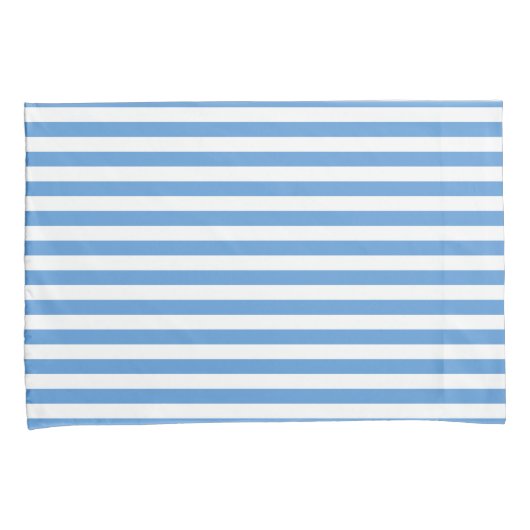 Moderne Zee Blue en White Stripe Beachy Kussensloop (Voorkant-Rechts)