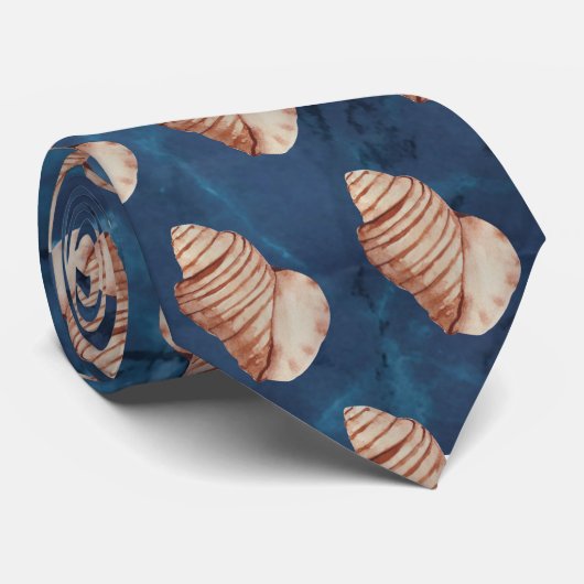 Moderne Zee Blue Seashell-Stropdas Stropdas (Opgerold)