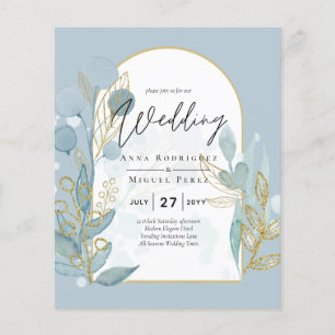 Moderne Zee Glass Aqua Gold Leaves Wedding Invite Flyer