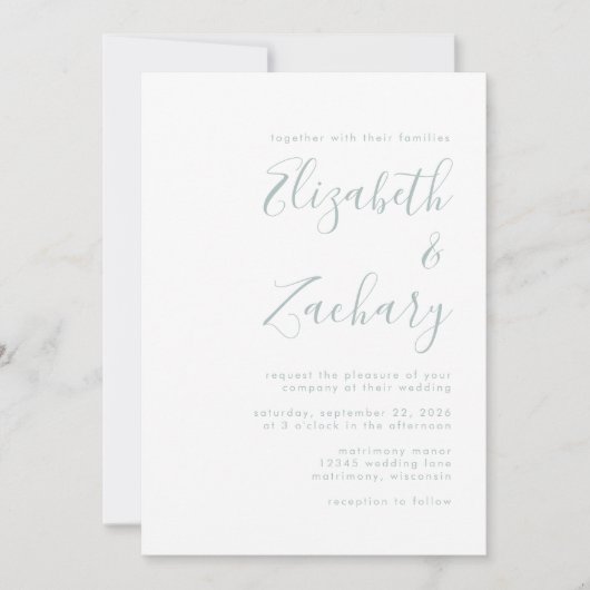 Moderne Zee Glass Green Script Weddenschap Kaart (Voorkant)