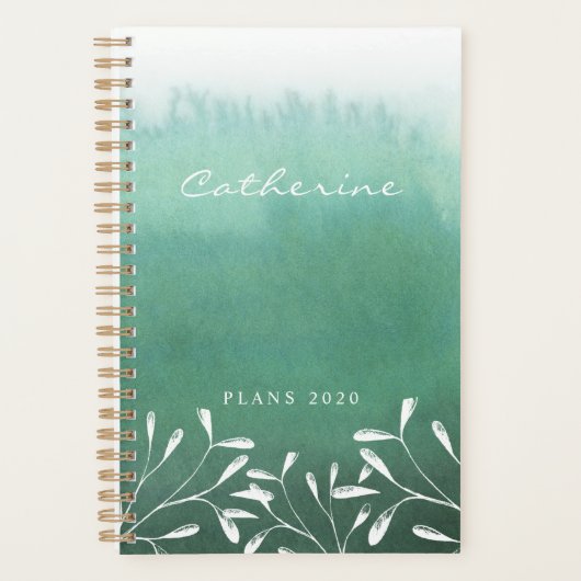 Moderne Zee Green Ombre Waterverf 2020 Planner (Voorkant)