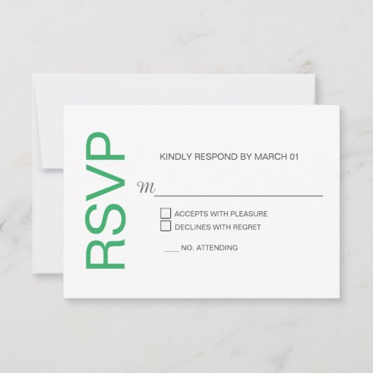 Moderne Zee Green White Wedding RSVP-respons Antwo RSVP Kaartje (Voorkant)