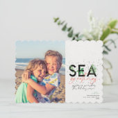 Moderne Zee Greetings Coral Kerstfoto Feestdagenkaart (Staand voorkant)
