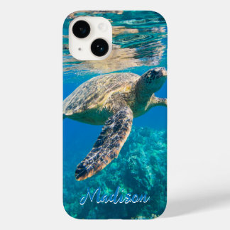 Moderne Zee schildpad onderwater op maat Case-Mate iPhone 14 Hoesje