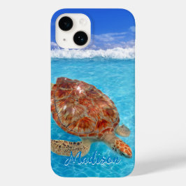 Moderne Zee Turtle Blue Beach, speciaal gepersonal Case-Mate iPhone 14 Hoesje