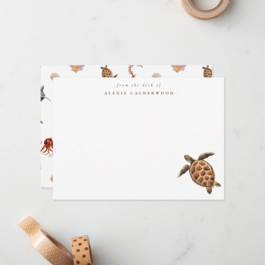 Moderne Zee Turtle gepersonaliseerd Notitiekaartje (Voorkant / Achterkant in situ)