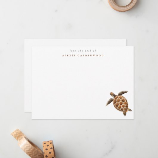 Moderne Zee Turtle gepersonaliseerd Notitiekaartje (Voorkant / Achterkant in situ)