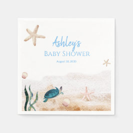 Moderne Zee Turtle Starfish Boy Baby shower Servet