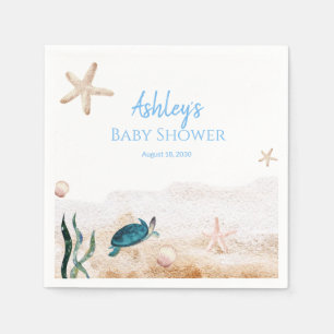 Moderne Zee Turtle Starfish Boy Baby shower Servet