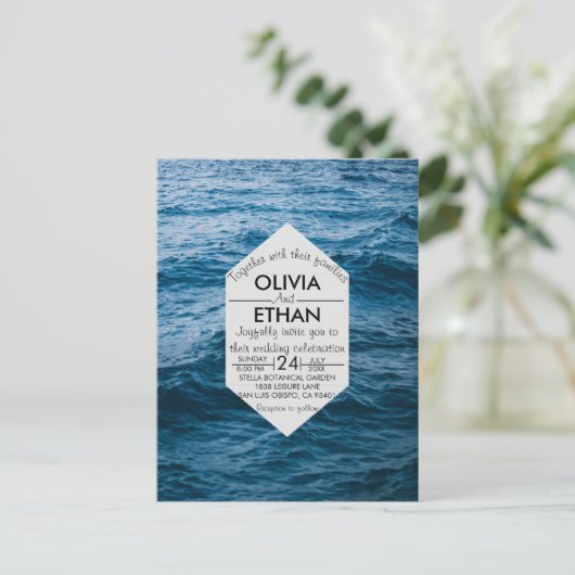 Moderne zee uitnodiging briefkaart (Staand voorkant)