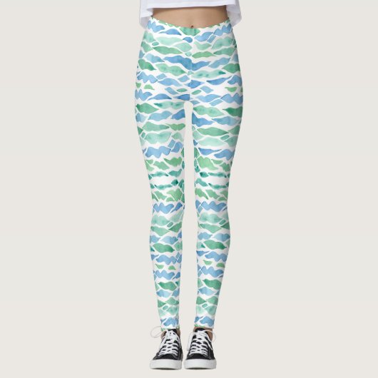 Moderne Zee Waterverf van het Bewakingspatroon Leggings (Voorkant)