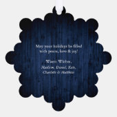 Moderne Zeeen en Groeten Blue Wood Print Ornament Kaart (Achterkant)