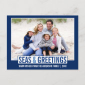 Moderne Zeeen en Groeten Familiefoto Blauw Briefkaart (Voorkant)