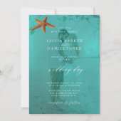 Moderne zeefoto QR code bestemming bruiloft Kaart (Voorkant)