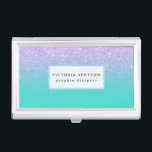 Moderne zeemeermin lavendel glitter turquoise ombr visitekaarthouder<br><div class="desc">Stijlvolle,  girly,  faux paarse lavendel zeemeermin glitter ombre turquoise achtergrond.</div>