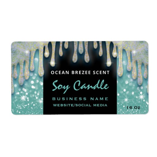 Moderne zeemijlkaarsetiket met glitterig script etiket (Voorkant)