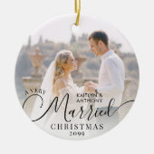 Moderne, zeer gehuwde Kerstmis 2 Foto zwart wit Keramisch Ornament (Voorkant)
