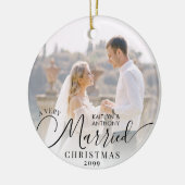 Moderne, zeer gehuwde Kerstmis 2 Foto zwart wit Keramisch Ornament (Links)