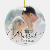 Moderne, zeer gehuwde Kerstmis 2 Foto zwart wit Keramisch Ornament (Achterkant)