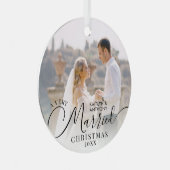 Moderne, zeer gehuwde kerstscript 2 foto's metalen ornament (Voorkant Rechts)