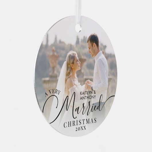 Moderne, zeer gehuwde kerstscript 2 foto's metalen ornament (Voorkant Rechts)