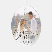 Moderne, zeer gehuwde kerstscript 2 foto's metalen ornament (Voorkant links)