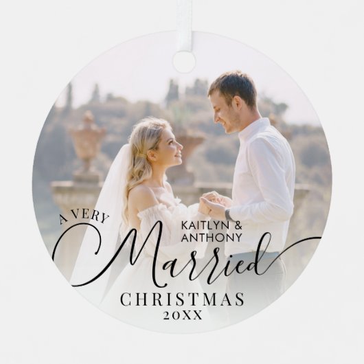 Moderne, zeer gehuwde kerstscript 2 foto's metalen ornament (Voorkant)