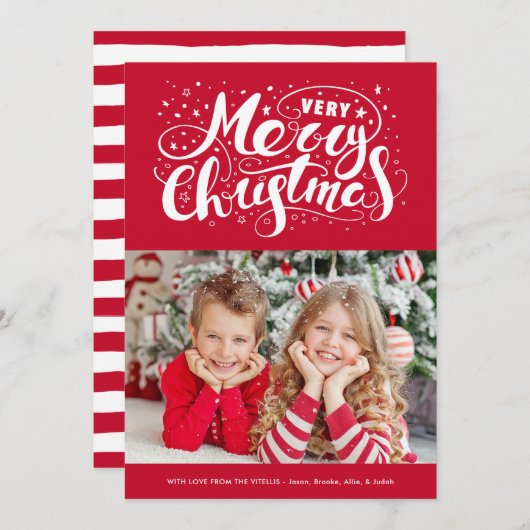 Moderne, zeer prettige kersttypografie rood feestdagenkaart (Voorkant / Achterkant)