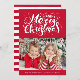 Moderne, zeer prettige kersttypografie rood feestdagenkaart