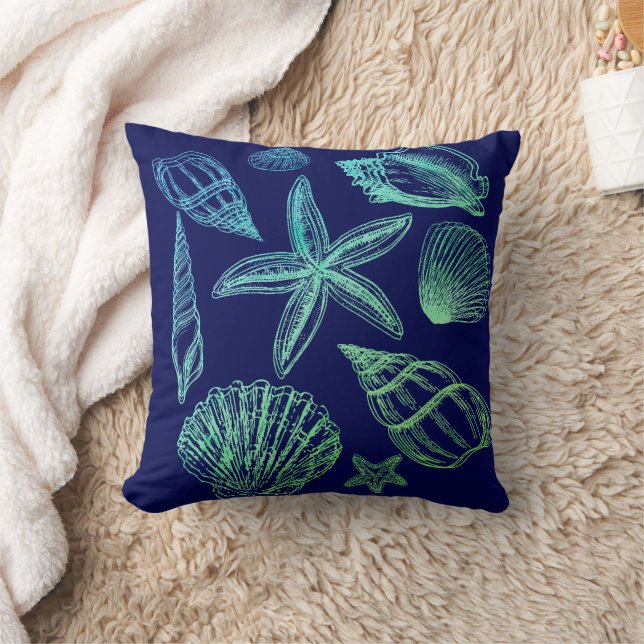 Moderne Zeeschelp Marine Aqua White Ombre Beach Sh Kussen (Deken)