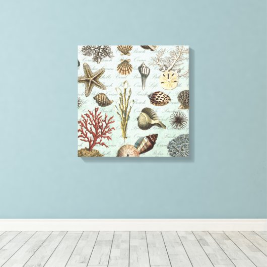 Moderne zeeshells canvas afdruk (Insitu (Houten vloer))