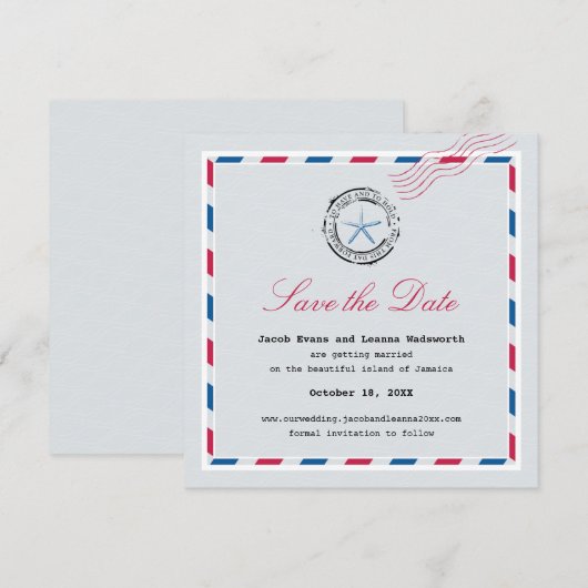 Moderne Zeester Luchtpost Save the Date Kaart (Voorkant / Achterkant)