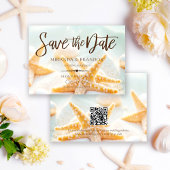 Moderne Zeester-Schelpen QR-code Strand Bruiloft Save The Date