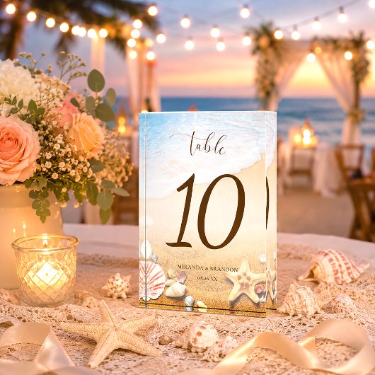 Moderne Zeester Strand Bruiloft Tafel Nummer Fotoblokken