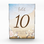 Moderne zeesterren strand bruiloft tafel nummer fotoblokken (Voorkant)