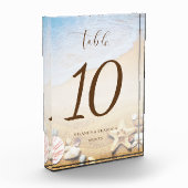 Moderne zeesterren strand bruiloft tafel nummer fotoblokken (Links)