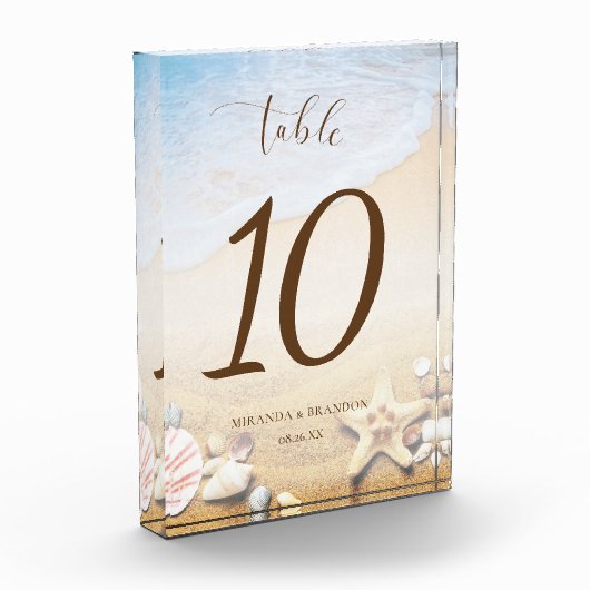 Moderne zeesterren strand bruiloft tafel nummer fotoblokken (Links)