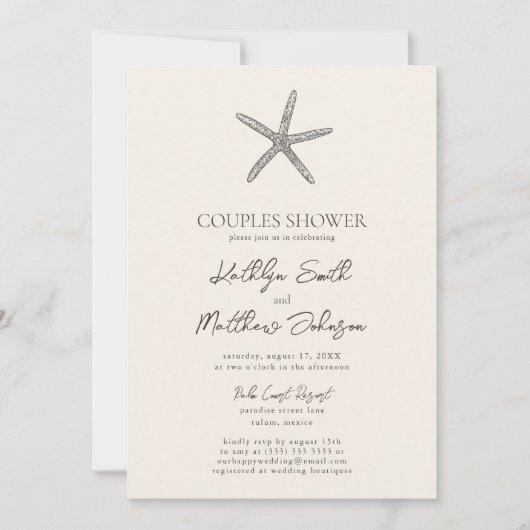 Moderne zeesterren strand oceaan bruiloft koppels  kaart (Voorkant)
