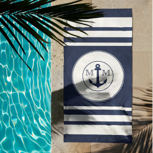 Moderne Zeevaart Marine Blauw Witte Strepen Monogr Strandlaken