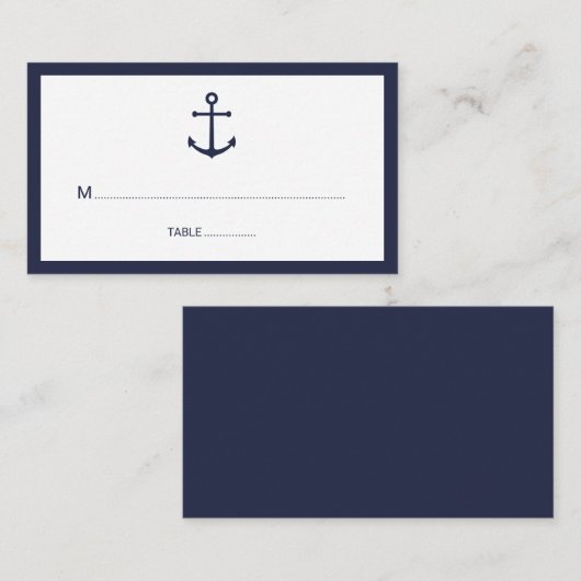 Moderne Zeevaart Navy Blauwe Anker Trouwdag Plaatskaartje (Voorkant / Achterkant)