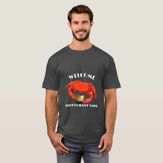Moderne zeevruchten welkom rode Crab ramen logo na T-shirt (Voorkant volledig)