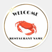 Moderne zeevruchten welkom rode krab aangepaste na ronde sticker (Voorkant)
