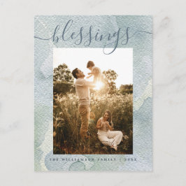 Moderne Zegeningen Blauw Waterverf Kerstvakantie Feestdagenkaart