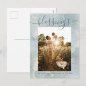 Moderne Zegeningen Blauw Waterverf Kerstvakantie Feestdagenkaart (Voorkant / Achterkant)