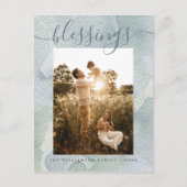 Moderne Zegeningen Blauw Waterverf Kerstvakantie Feestdagenkaart (Voorkant)