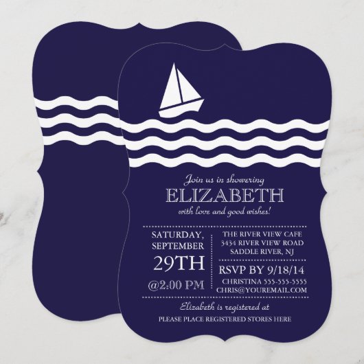Moderne zeilboot nautische Baby shower uitnodiging (Voorkant / Achterkant)