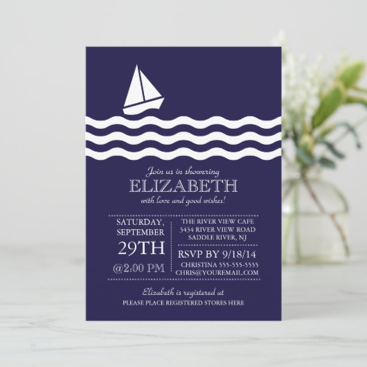 Moderne zeilboot nautische Baby shower uitnodiging (Staand voorkant)