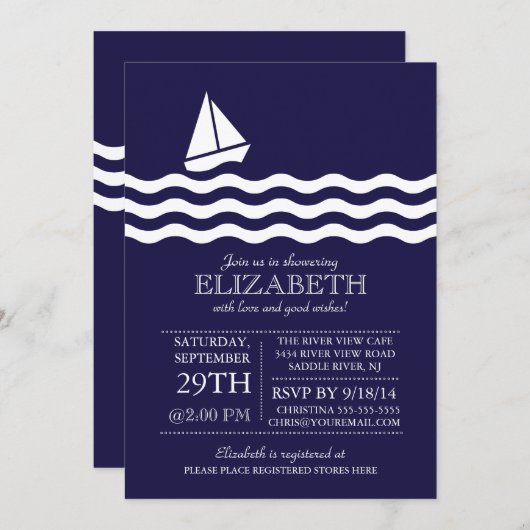 Moderne zeilboot nautische Baby shower uitnodiging (Voorkant / Achterkant)