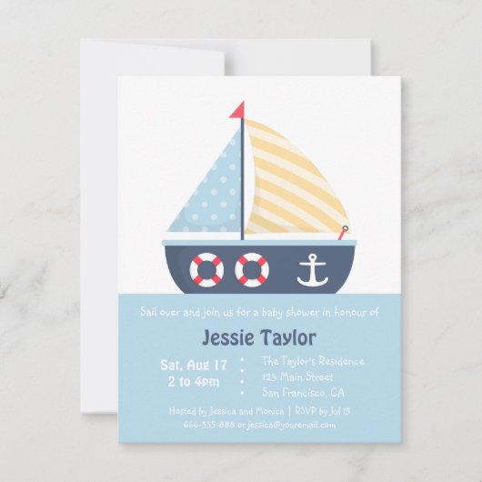 Moderne zeilboot nautische babyshower uitnodiginge kaart (Voorkant)